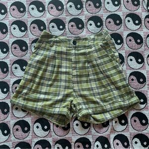 Green Plaid Button Up Shorts